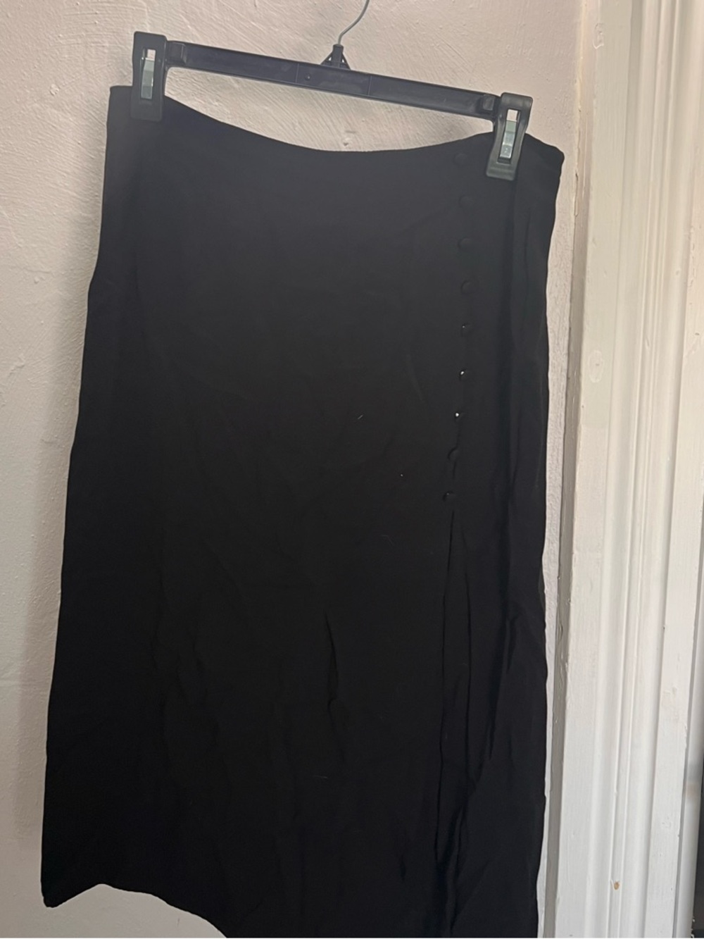 SHEIN Black Midi Skirt with Side Button Detail